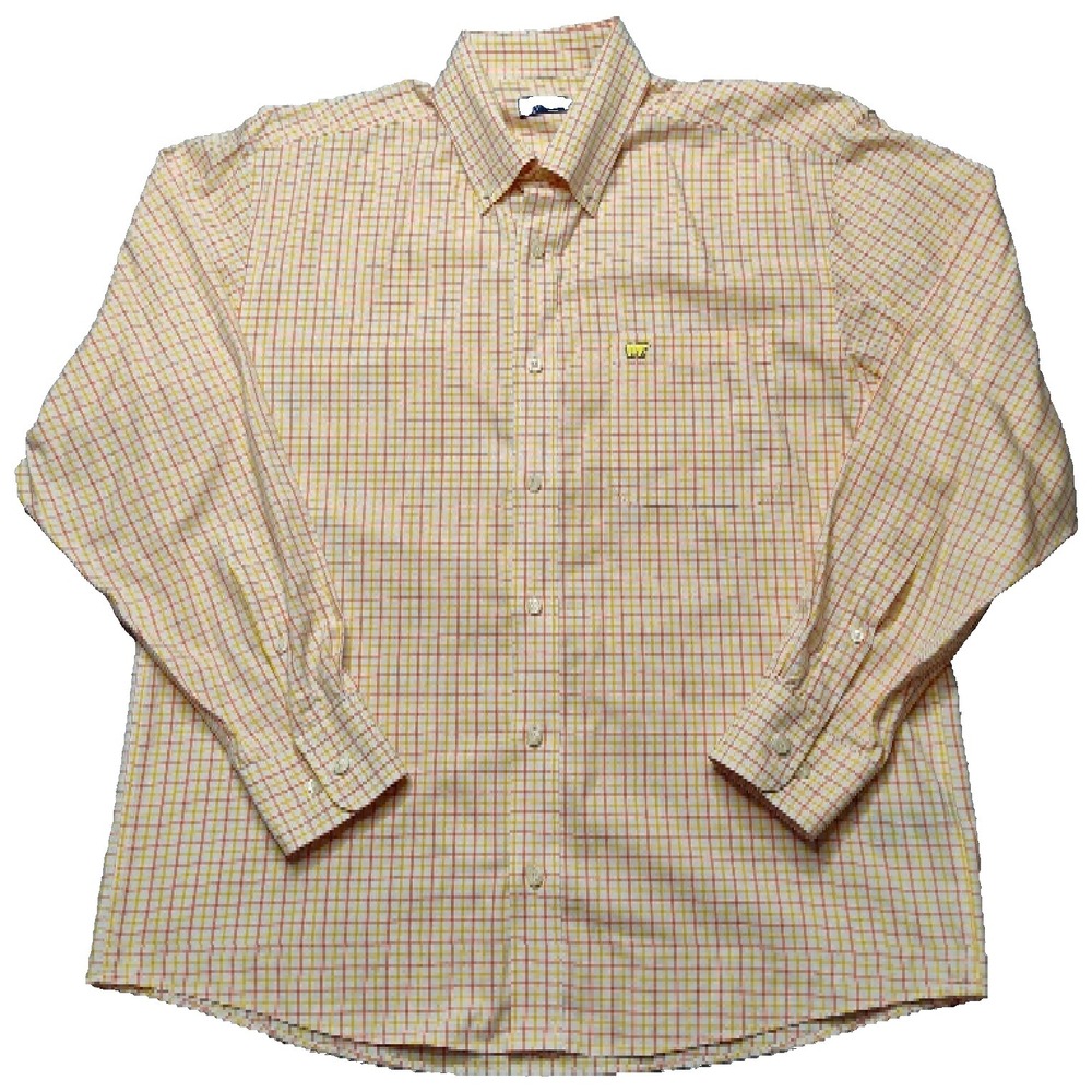 JACK‎ NICKLAUS Men Large Yellow Orange Check 100% Cotton Button-Up Shirt EUC